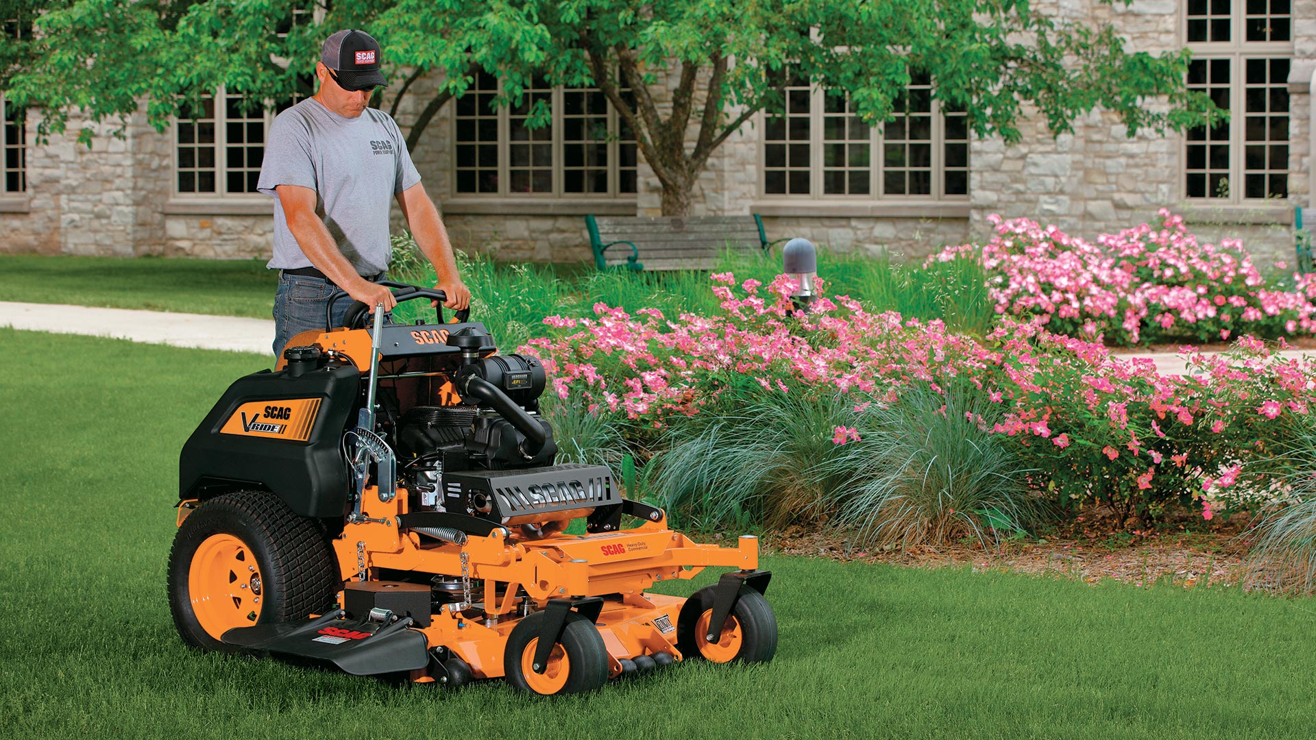 Scag V-Ride II mowing a commercial property